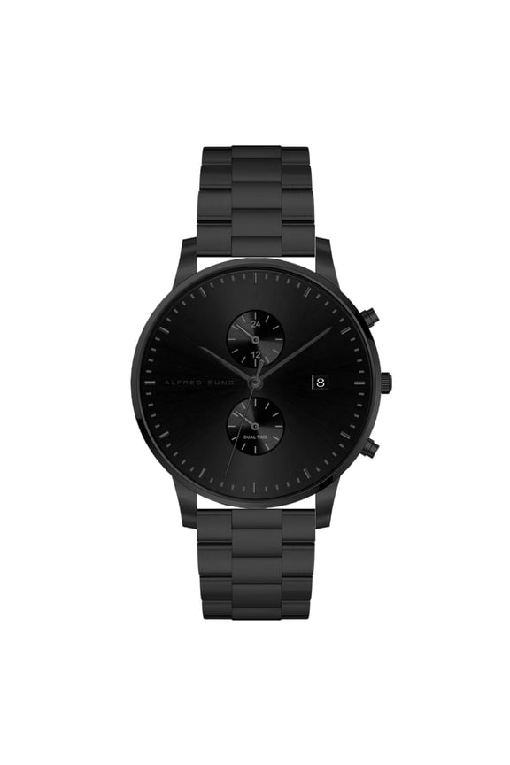 Men's Dual Time Black Date Link Watch