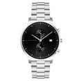 thumbnail image 1 of Alfred Sung Men's Dual Time Silver Date Black Dial Link Watch, 1 of 5
