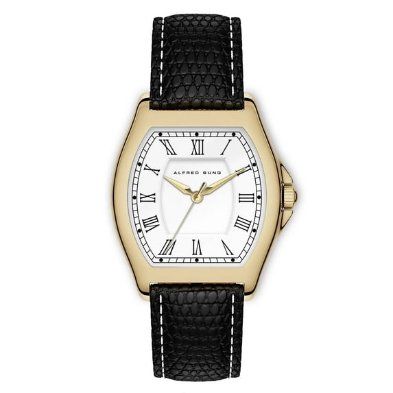 Alfred Sung Men's Heritage Gold White Dial Leather Watch