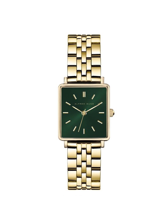 Ladies Harmony Gold Green Sunray Dial Link Watch