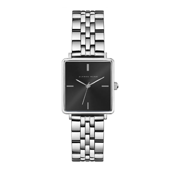 Alfred Sung Ladies Harmony Silver Black Sunray Dial Link Watch