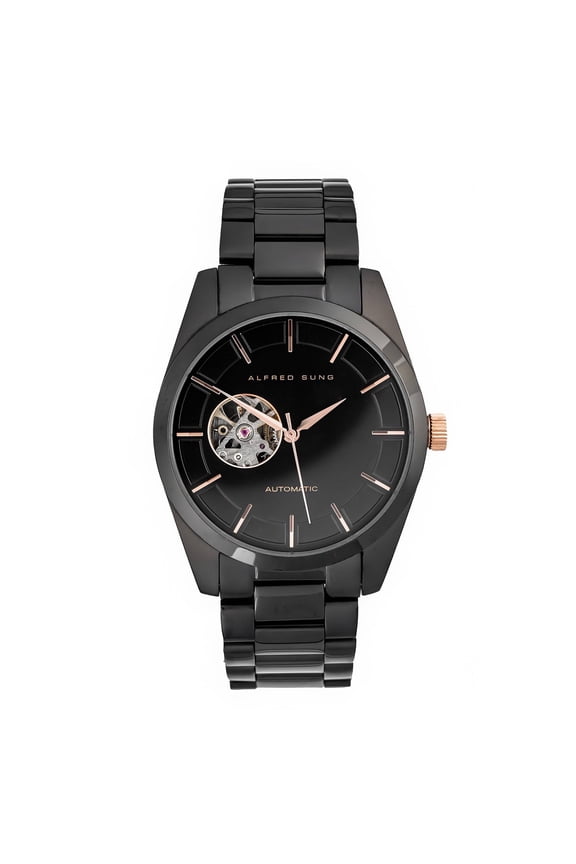 Men's Automatic Black Open Heart Dial Link Watch