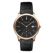 Alfred Sung Mens Automatic IV Rose Gold Date Black Dial Leather Watch