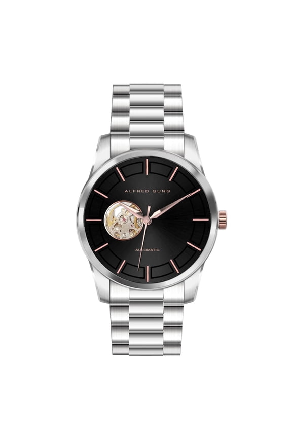 Men's Automatic Silver Open Heart Dial Link Watch