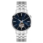 Alfred Sung Men's Automatic V Silver Open Heart Blue Dial Link Watch