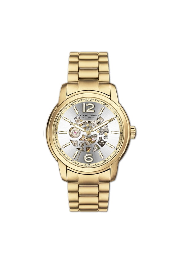 Men's Automatic VI Gold Skeleton Sunray Dial Link Watch