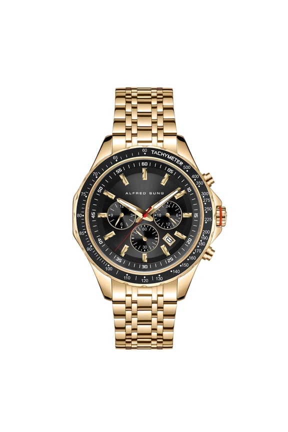 Men's Chronograph I Gold Date Black Dial Link Watch
