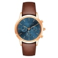 thumbnail image 1 of Alfred Sung Men's Chronograph Rose Gold Blue Dial Leather Watch, 1 of 2