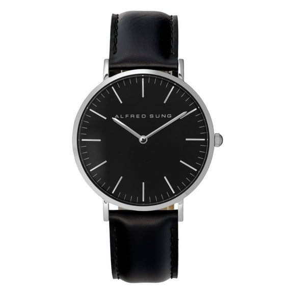 Alfred Sung Men's Dylan Silver Black Dial Leather Watch