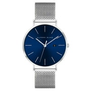 ALFRED SUNG Men's Metropolitan Silver Date Blue Dial Mesh Watch