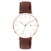 Alfred Sung Mens Metropolitan Rose Gold Date White Dial Leather Watch