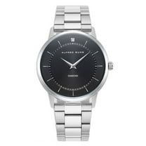 Alfred Sung Men's Metropolitan II Silver Black Dial Diamond Accent Link Watch