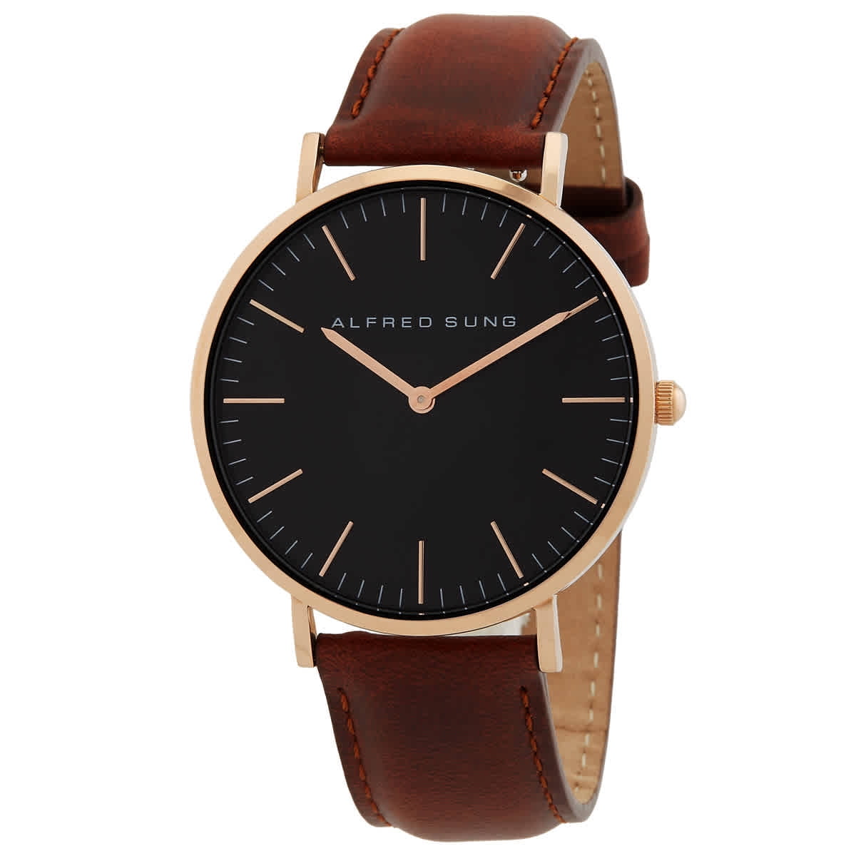 Alfred Sung Ultra Slim Quartz Black Dial Watch AS7003RL-5A1