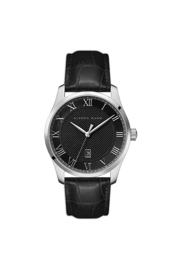 Winslow Date Black dial Black Leather Strap Men's Watch