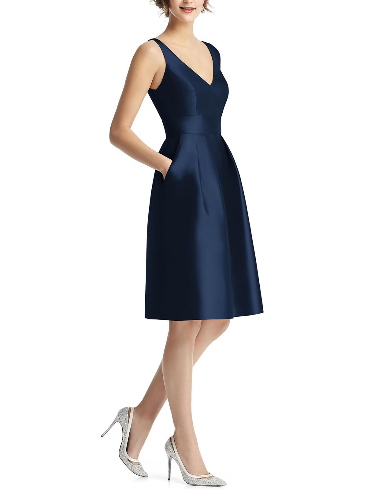 slim fit dress slacks Alfred Sung V-Neck Halter Satin Trumpet Gown main image 0