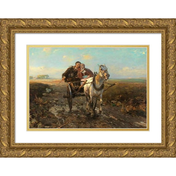 Alfred Von Wierusz-Kowalski 18x14 Gold Ornate Wood Frame and Double Matted Museum Art Print Titled - The Polish Wedding Ride