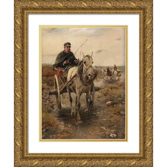 Alfred Von Wierusz-Kowalski 19x24 Gold Ornate Framed and Double Matted Museum Art Print Titled - Driving Trip (Approx. 1890-1900)