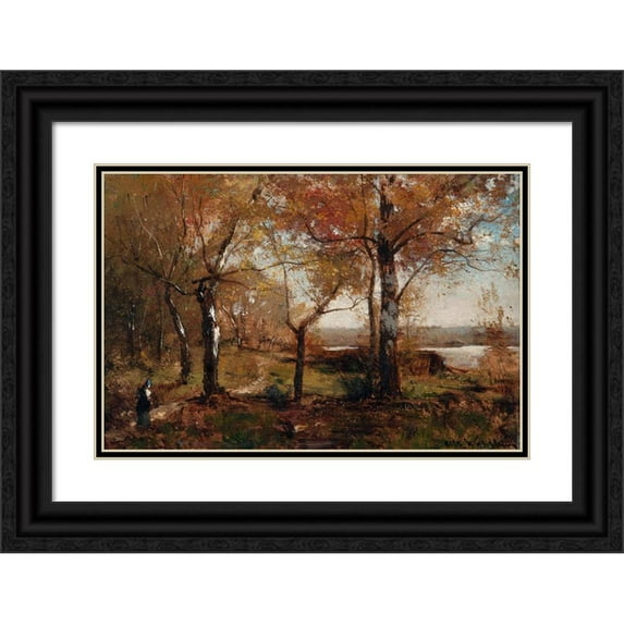 Alfred Wahlberg 18x13 Black Ornate Wood Framed Double Matted Museum Art Print Titled - Autumn