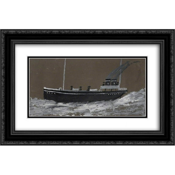 Alfred Wallis 2x Matted 24x16 Black Ornate Framed Art Print 'Death Ship '