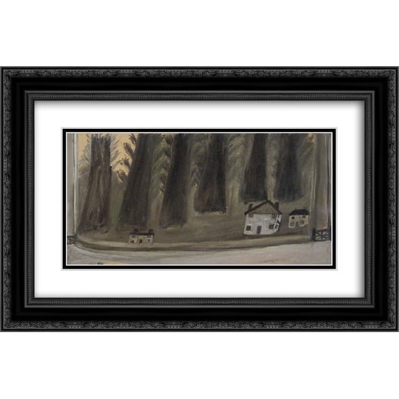 Alfred Wallis 2x Matted 24x16 Black Ornate Framed Art Print 'Houses and Big Trees'