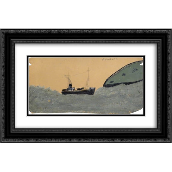 Alfred Wallis 2x Matted 24x16 Black Ornate Framed Art Print 'Motor Vessel near Land'