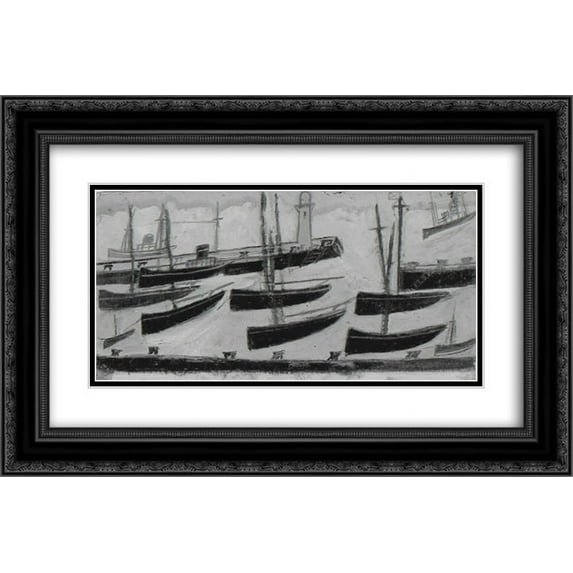 Alfred Wallis 2x Matted 24x16 Black Ornate Framed Art Print 'Nine Ships in Harbour'