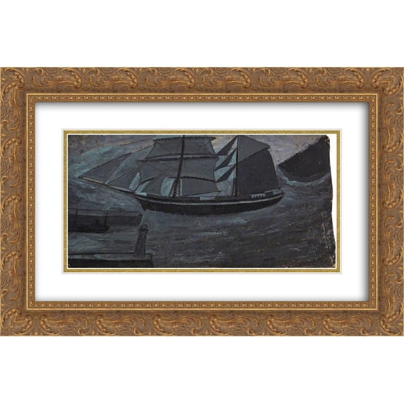 Alfred Wallis 2x Matted 24x16 Gold Ornate Framed Art Print 'Grey Schooner'