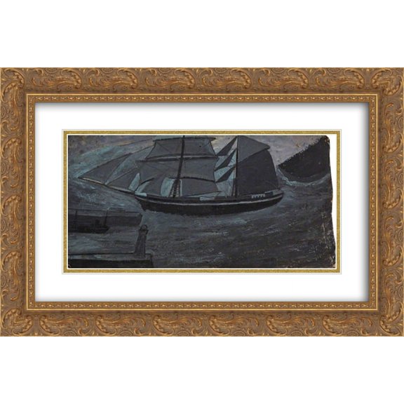 Alfred Wallis 2x Matted 24x16 Gold Ornate Framed Art Print 'Grey Schooner'