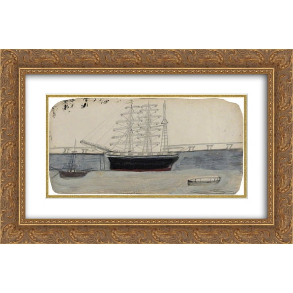 Alfred Wallis 2x Matted 24x16 Gold Ornate Framed Art Print 'Three-Masted Ship'