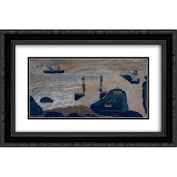 Alfred Wallis 2x Matted 24x18 Black Ornate Framed Art Print 'Wreck of the Alba '