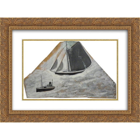 Alfred Wallis 2x Matted 24x18 Gold Ornate Framed Art Print 'Grey Sailing Ship and Small Boat '