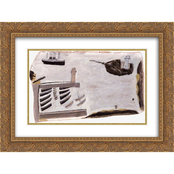 Alfred Wallis 2x Matted 24x18 Gold Ornate Framed Art Print 'Harbour, St Ives, Cornwall '