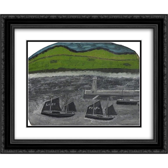 Alfred Wallis 2x Matted 24x20 Black Ornate Framed Art Print 'PZ Sailing Boats by a Jetty'