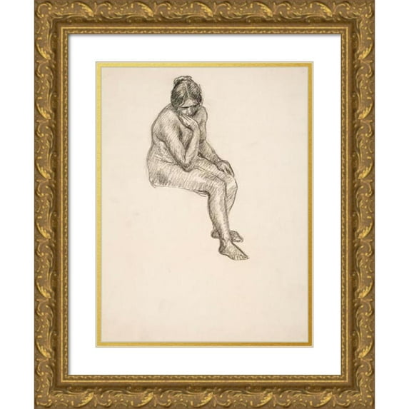 Alfred William Finch 11x14 Gold Ornate Wood Frame and Double Matted Museum Art Print Titled - Model Training, a Sitting Woman