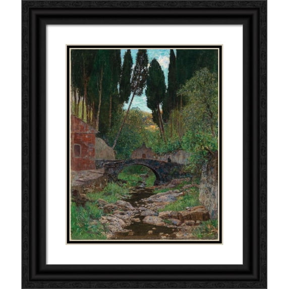 Alfred Zoff 15x18 Black Ornate Wood Framed Double Matted Museum Art Print Titled - An Old Stone Bridge