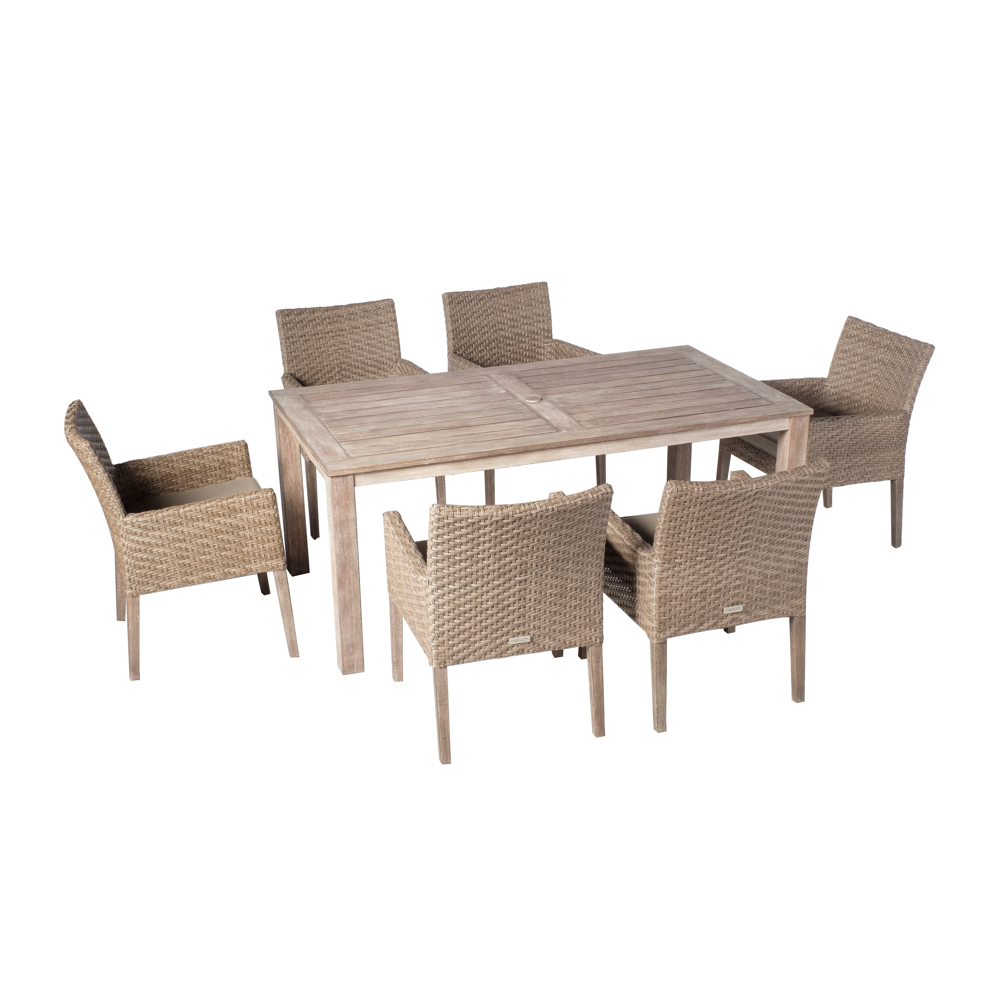 71" Driftwood Eucalyptus and Wicker Patio Dining Set for 6