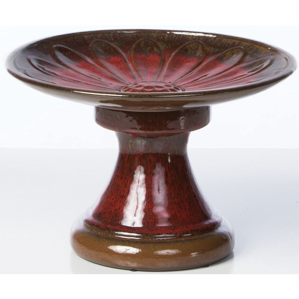 Alfresco Home Daisy Ceramic Bird Bath in Red