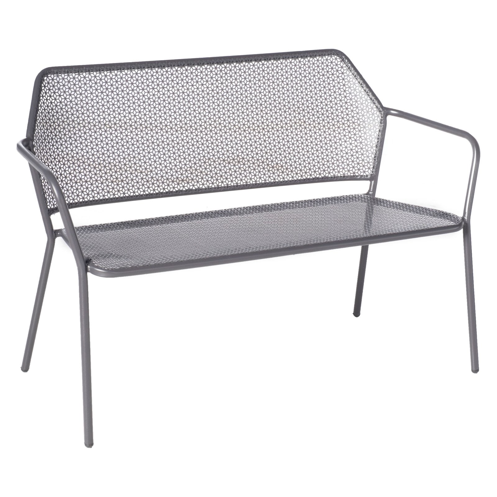 Gray Iron Outdoor Patio Bench with Mesh Design