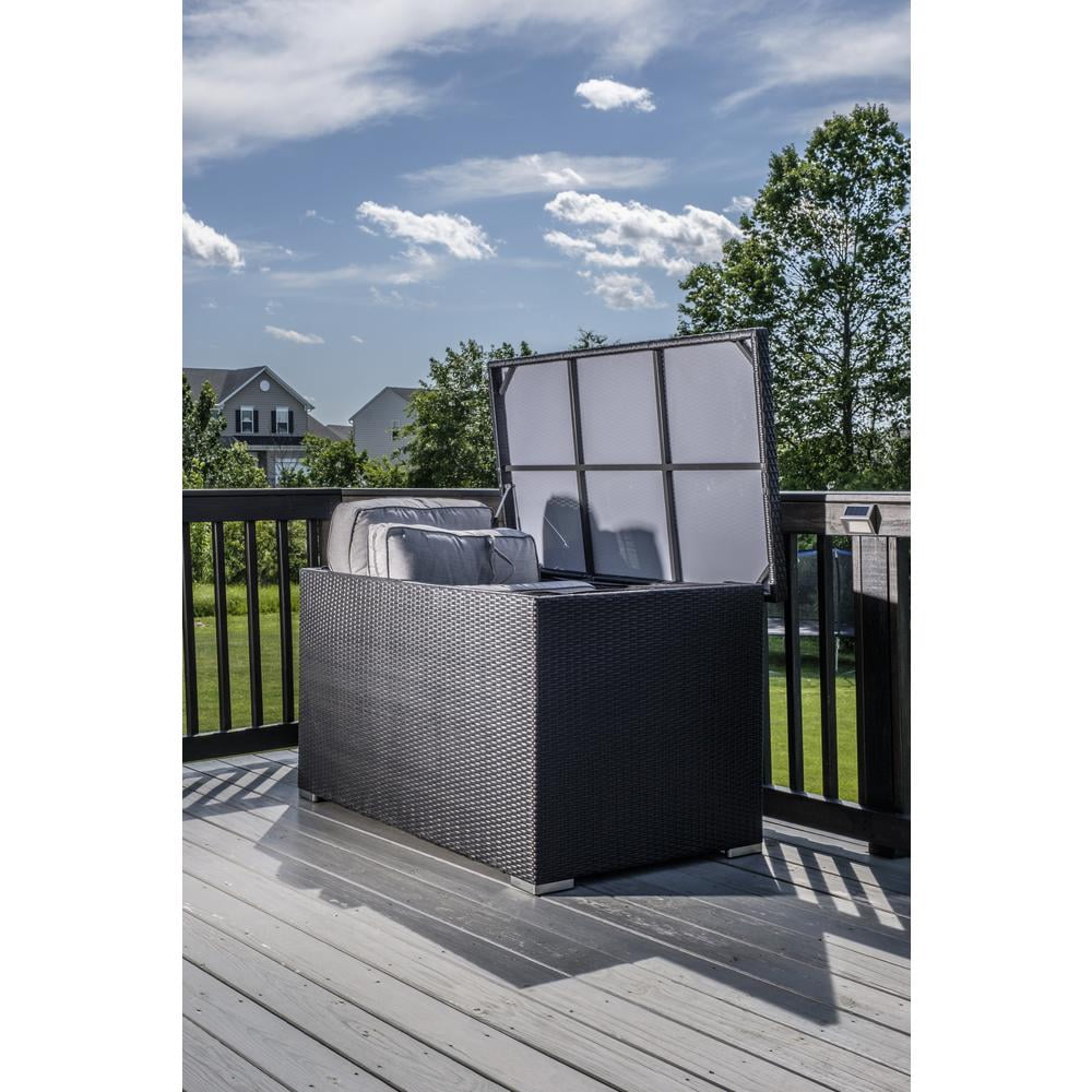 Gray Wicker Hydraulic Lid Outdoor Storage Deck Box