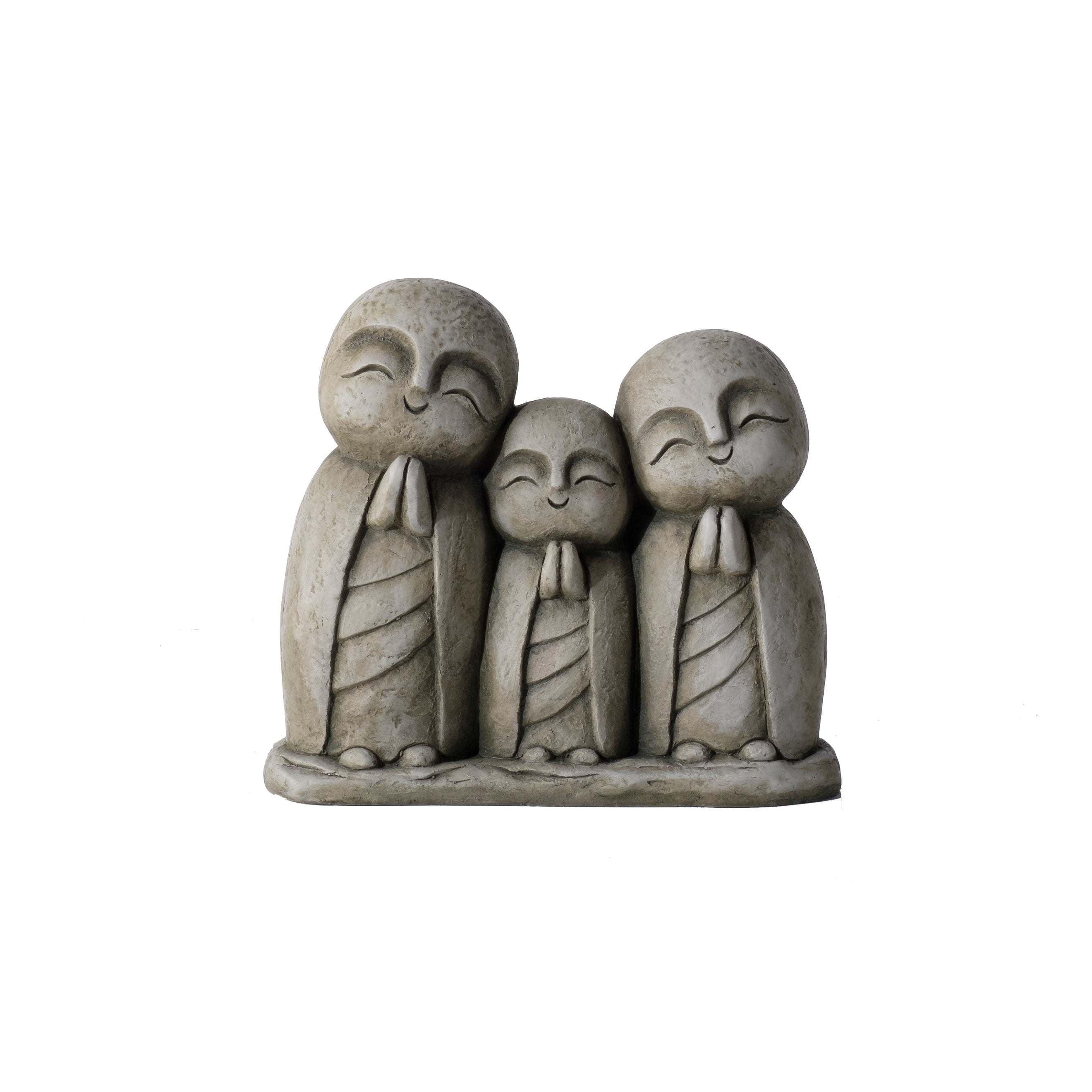 Aged Moss Green Fiberstone Praying Family Garden Statue