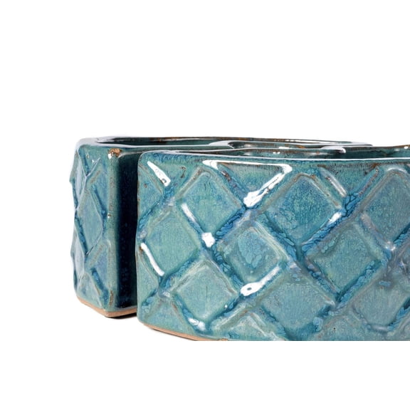 Alfresco Home Trellis Round Ceramic Planter in Atlantis Blue