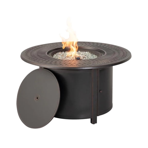 Walden 44 Round Gas Fire Pit Chat Table with Clear Glass Fire Beads