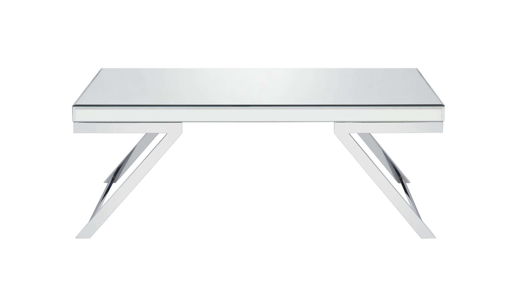 Silver Mirrored Glass and Chrome Rectangular Coffee Table