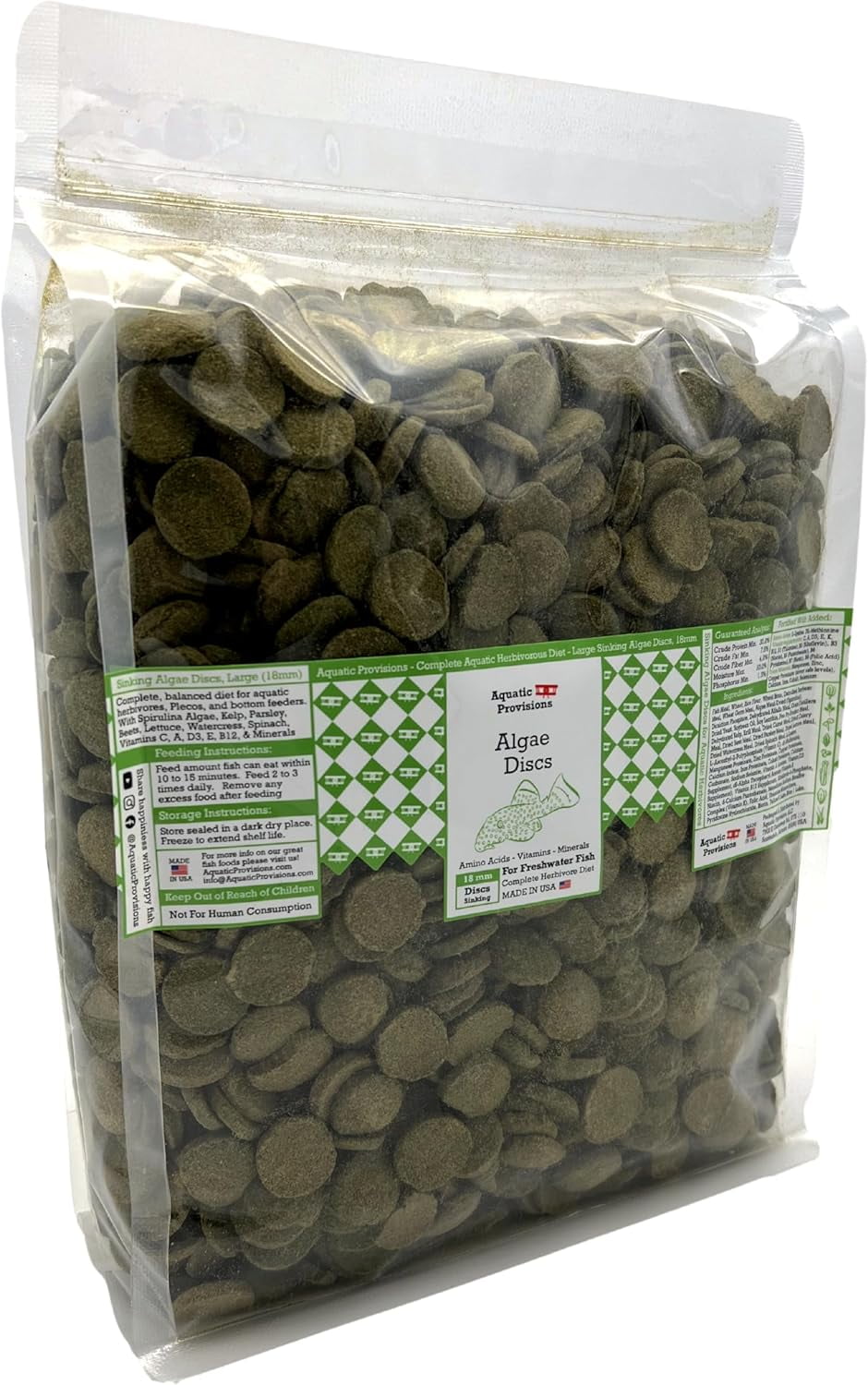Algae Discs 4 lbs, Sinking 18mm Wafers, Fish Food for Freshwater Herbivores