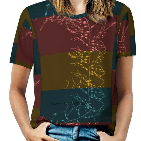 Algae Multicolor Woman Tshirts Printed Tops Zipper V-Neck Top Fashion Graphic T Shirt Algae Botanicals Nature Multi Color
