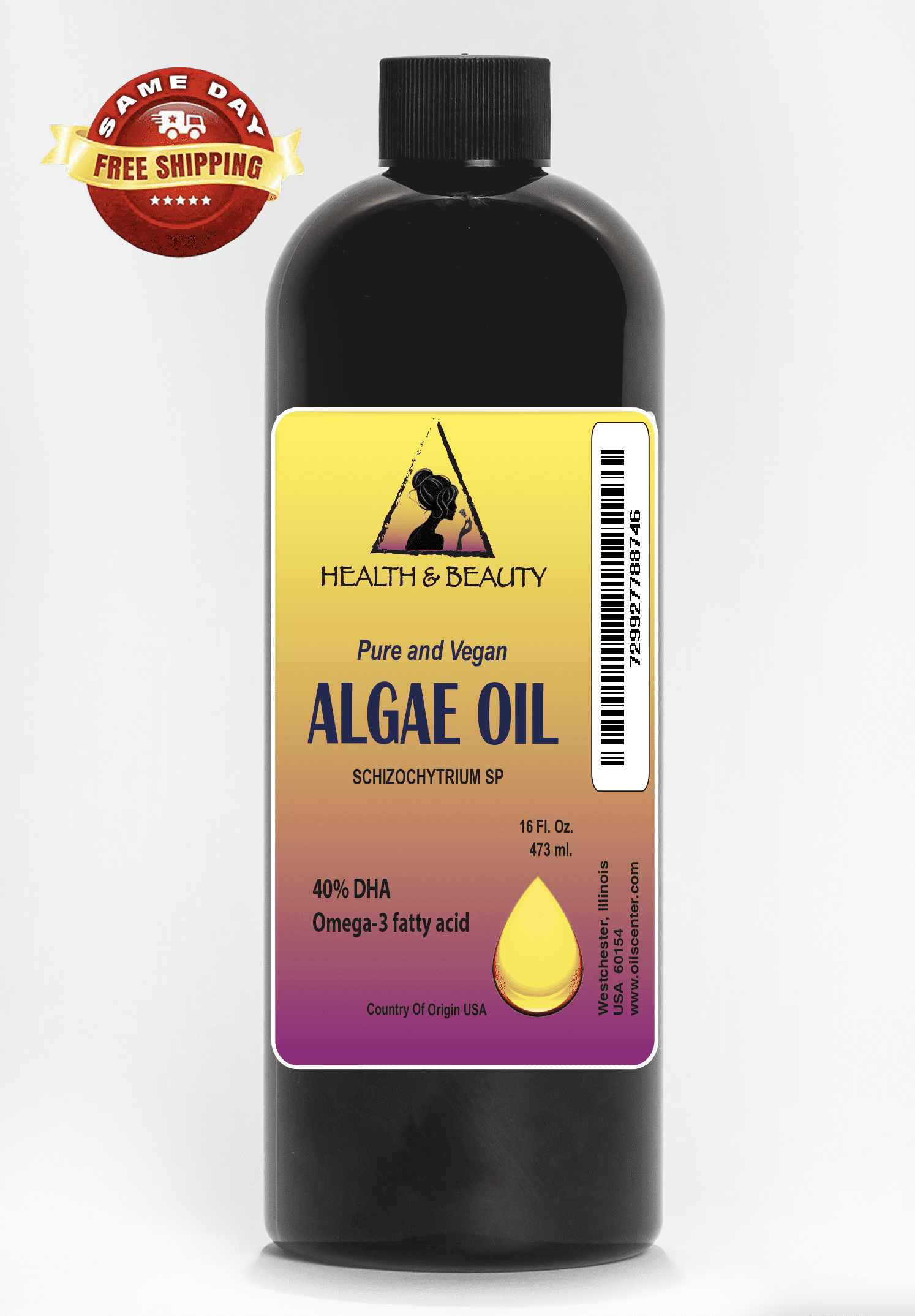 Algae Oil Vegan DHA-40% Omega-3 Fatty Acids Natural Pure 48 oz