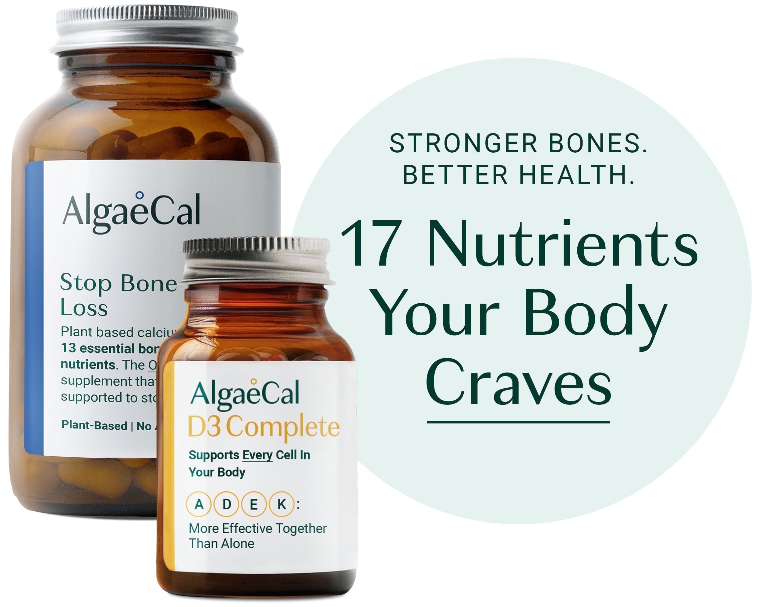 AlgaeCal Plant Calcium & D3 Complete Supplement | Clinically Supported to Stop Bone Loss | 13 Minerals + Vitamin D3, A, E, K for Bone, Joint, and Immune Health | Natural Calcium with Magnesium & Zinc