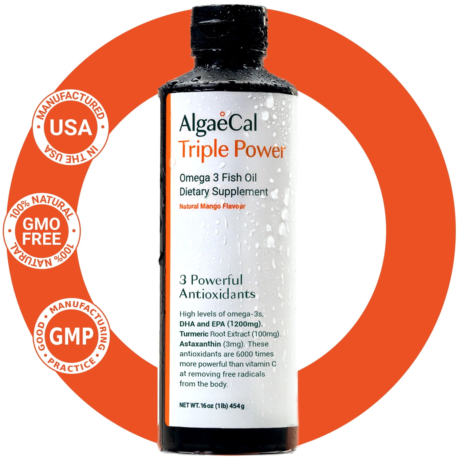 Algaecal Triple Power Omega 3 Fish Oil, Mango — Brain, Heart, Skin