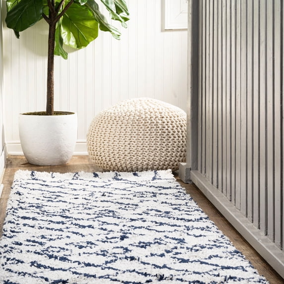 JONATHAN Y LONDON SHAG 2 x 8 Runner Rug, Algaida Moroccan Diamond - Beige/Navy, SHG104B-28