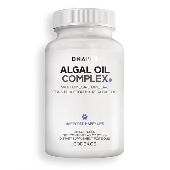 Algal Oil Complex for Dogs  Omega 3 & 6 Fatty Acids with EPA & DHA from Microalgae  Fish-Free Omega Oil Supplement for Dogs  All Breeds  60 Softgels